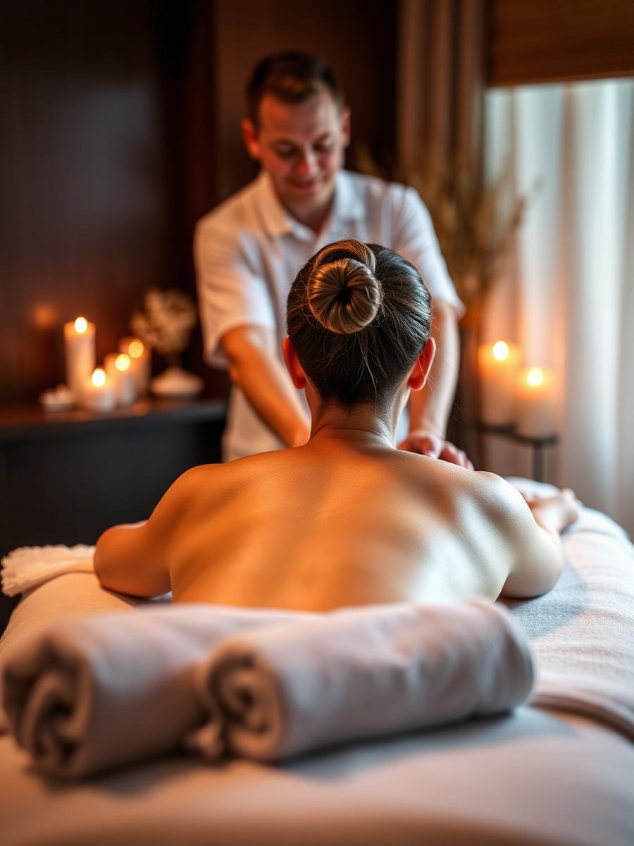 Sessão de massagem relaxante com iluminação de velas