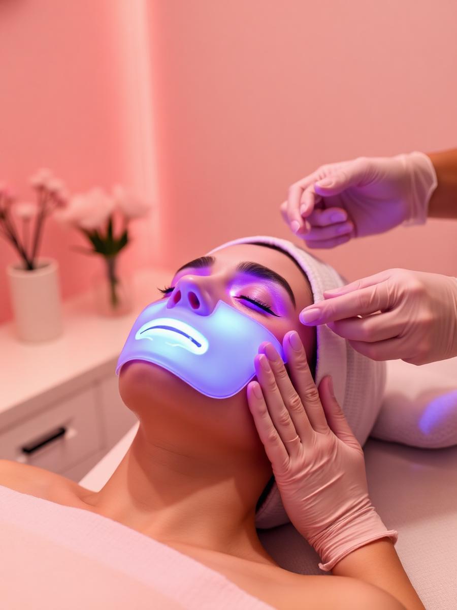 Tratamento facial com máscara de LED